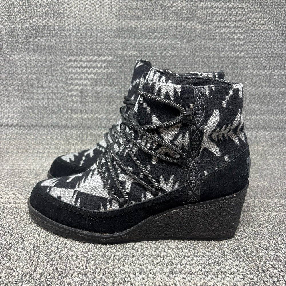 Pendleton Islegate Wedge Boots Women's Size 11 Black Gray Southwestern Wool Lace
